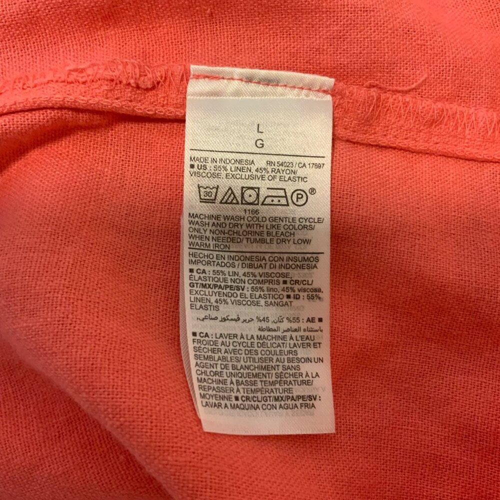 Old Navy Coral Pink V Neck Smocked Back Linen Blend Dress Large - Picture 12 of 12
